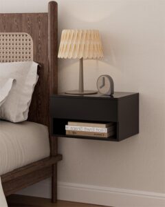 aienvey floating nightstand, small modern floating nightstand with drawer, floating shelves for bedroom, bathroom, black