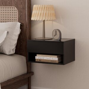 Aienvey Floating Nightstand, Small Modern Floating Nightstand with Drawer, Floating Shelves for Bedroom, Bathroom, Black