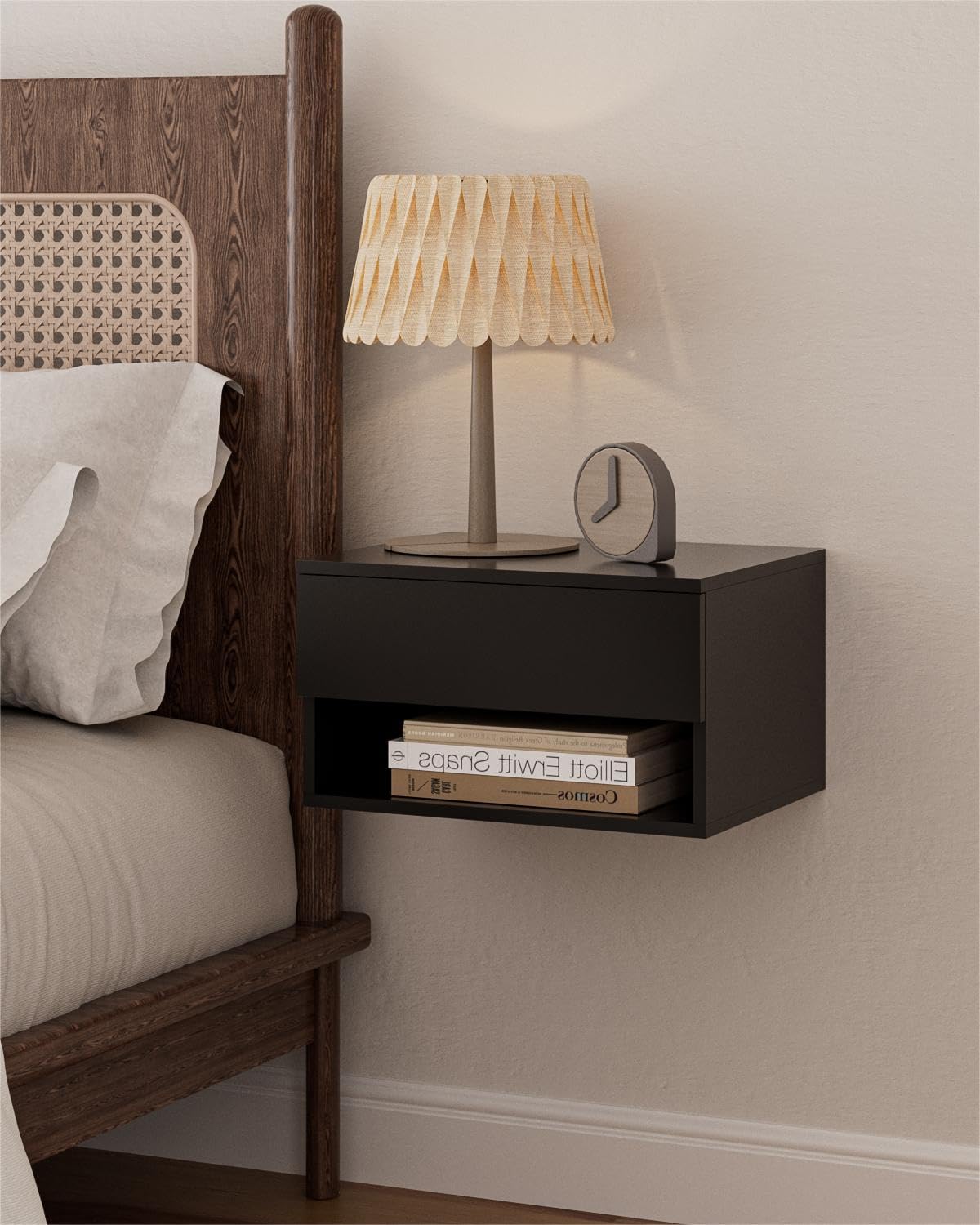 Aienvey Floating Nightstand, Small Modern Floating Nightstand with Drawer, Floating Shelves for Bedroom, Bathroom, Black