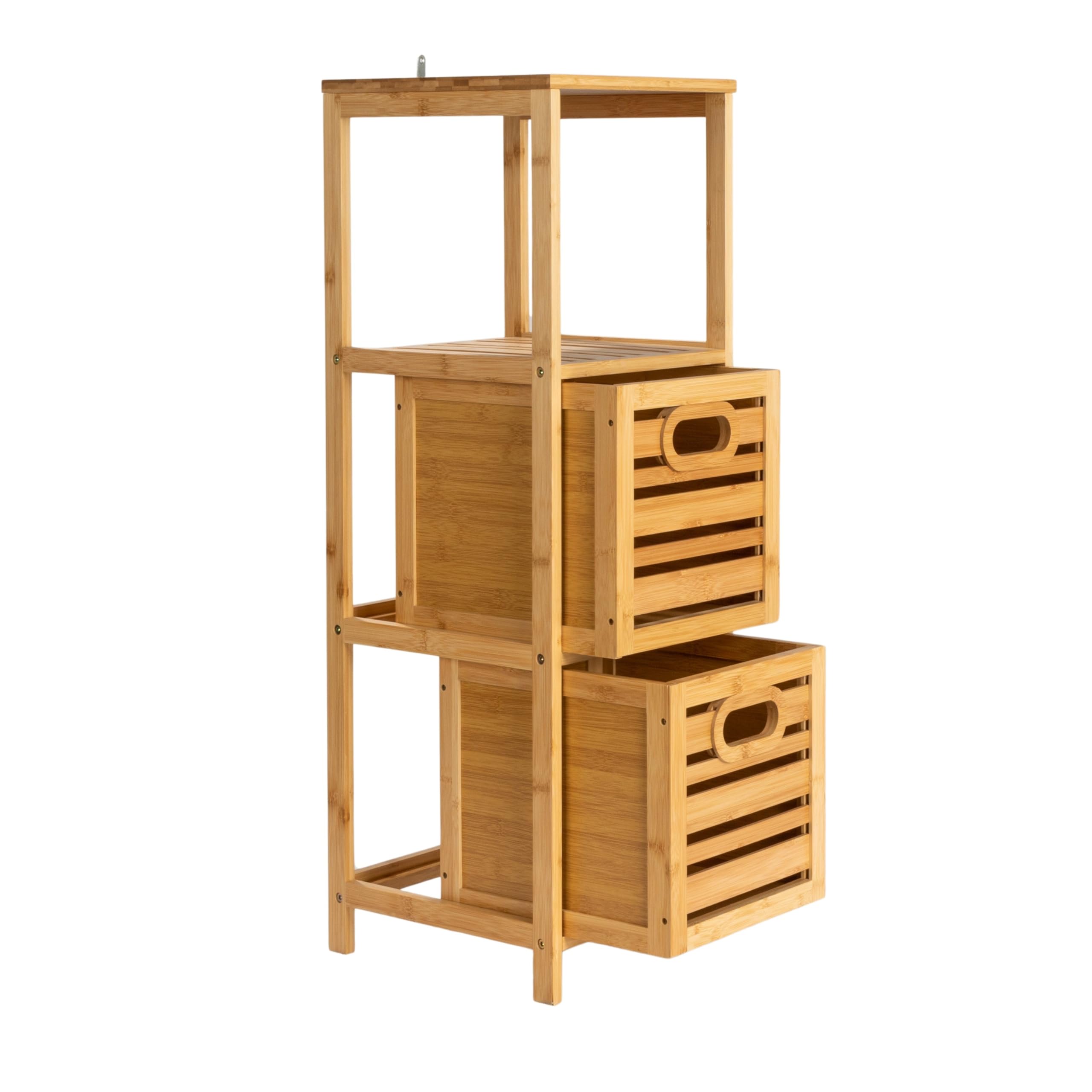 Household Essentials Bamboo 3-Tier Slatted Shelf with Crates, Natural