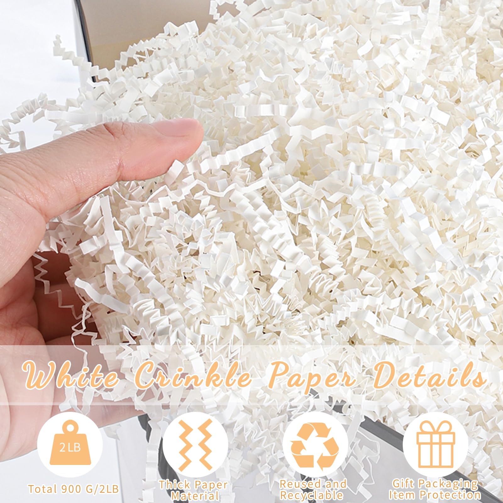 2 LB Crinkle Cut Paper Shred Filler, White Crinkle Paper Shredded Paper Stuffing for Gift Baskets Box Filling Christmas Birthday Wedding Anniversary Stocking Stuffers