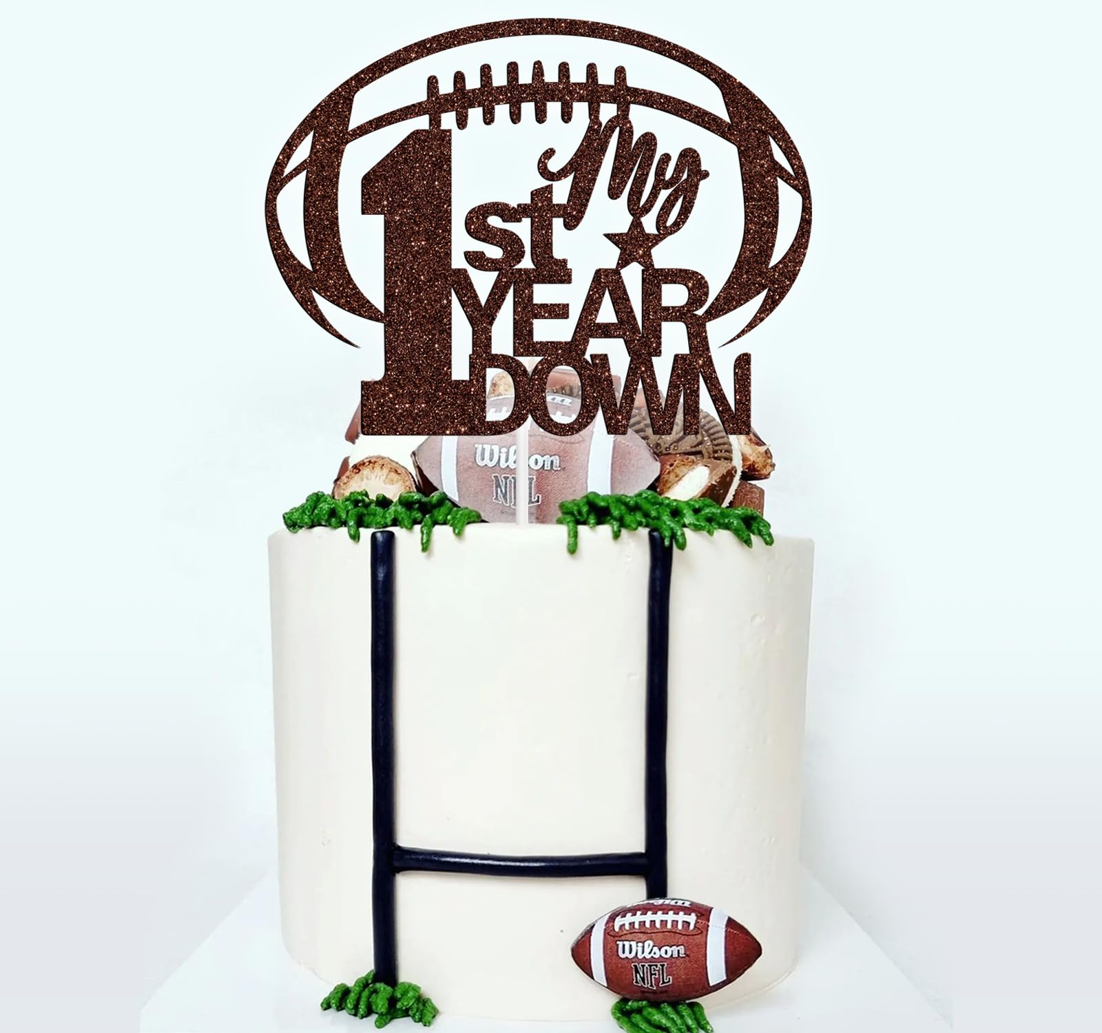 My 1st Year Down Cake Topper, American Football Touchdown One Year Birthday Party Decoration, Sports Theme Baby Shower / 1st Birthday Party Decorations Supplies for Boys