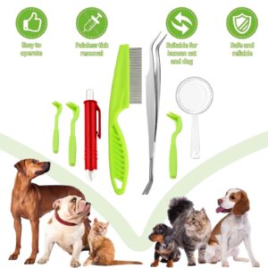 Tick Removal Tool Kit, 7Pcs Plastic Tick Removers Including Stainless Steel Tweezers and Comb for Dogs Cats (7P-B)