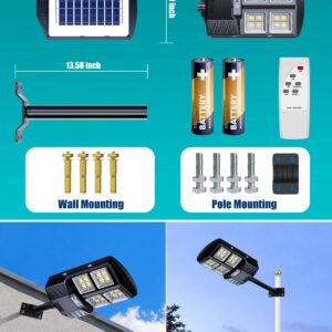 VENSSTNOR 600W Solar Street Lights Outdoor - 6500K 60000LM LED Street Lights with Motion Sensor Dusk to Dawn Ip67 Waterproof, Solar Parking Lot Lights for Garage,Yard,Driveway,Garden