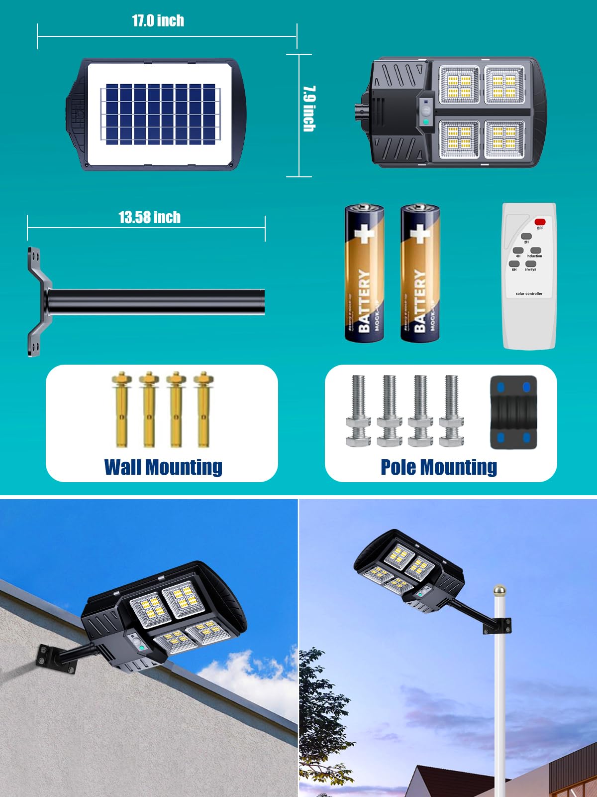 VENSSTNOR 600W Solar Street Lights Outdoor - 6500K 60000LM LED Street Lights with Motion Sensor Dusk to Dawn Ip67 Waterproof, Solar Parking Lot Lights for Garage,Yard,Driveway,Garden