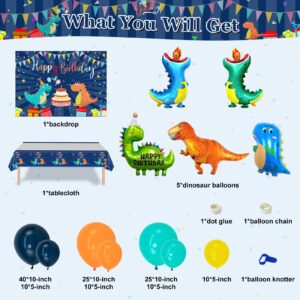 HJINGY 140 PCS Dinosaur Birthday Party Decorations, Blue Dinosaur Party Decorations for Boys Includes Dinosaur Balloons, Customized Backdrop, Tablecloth for Dinosaur Baby Shower Decorations