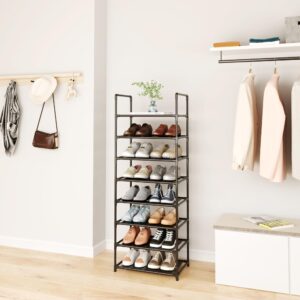 MUAHRCE 8-Tier Tall Shoe Rack for Closet, Entryway, Adjustable Sturdy Durable Shoe Shelf,Narrow Shoe Stand Organizer (18" W×10" D×58" H,Black)