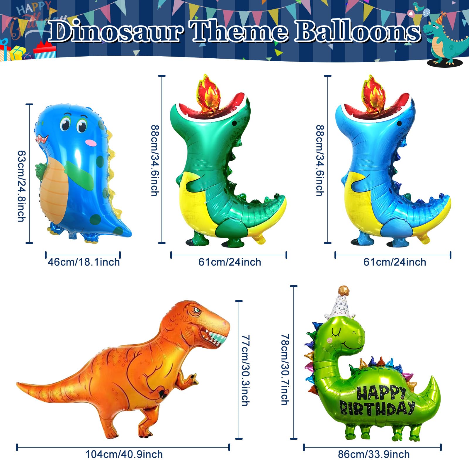 HJINGY 140 PCS Dinosaur Birthday Party Decorations, Blue Dinosaur Party Decorations for Boys Includes Dinosaur Balloons, Customized Backdrop, Tablecloth for Dinosaur Baby Shower Decorations