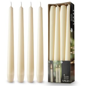 rambue 10" ivory taper candles - 8 pack classic ivory candlesticks - dripless cream tapered candlesticks for weddings, dinner candles, and home decor - 8 hours burn time