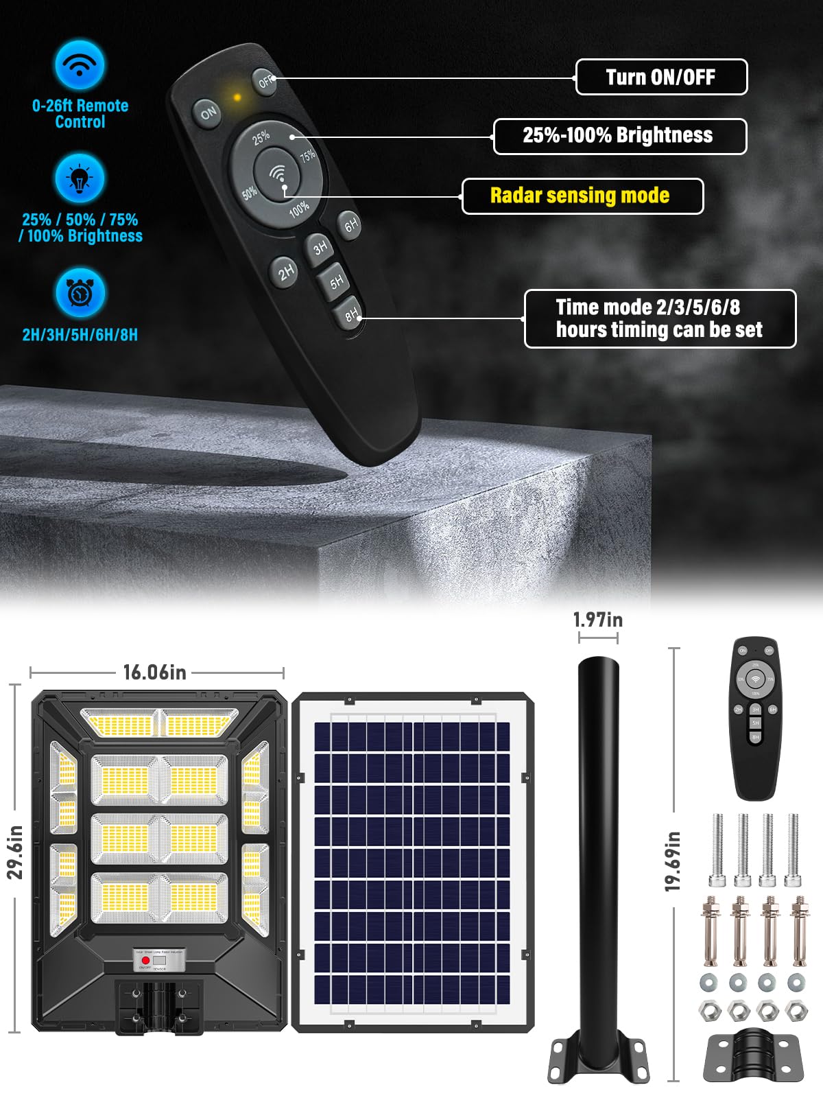 VENSSTNOR 3200W Solar Street Lights Outdoor - 320000LM 6500K 4 Levels Brightness Solar Flood Lights Motion Sensor Dusk to Dawn, IP67 Waterproof Solar Parking Lot Lights for Street,Garden,Yard,Path