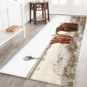 western rug long runner rug for hallway 2x6,bull longhorns highland cow farmhouse country farm cattle,area rug hallway rugs non-slip floor carpet for bedroom entrance door mat washable kitchen rugs