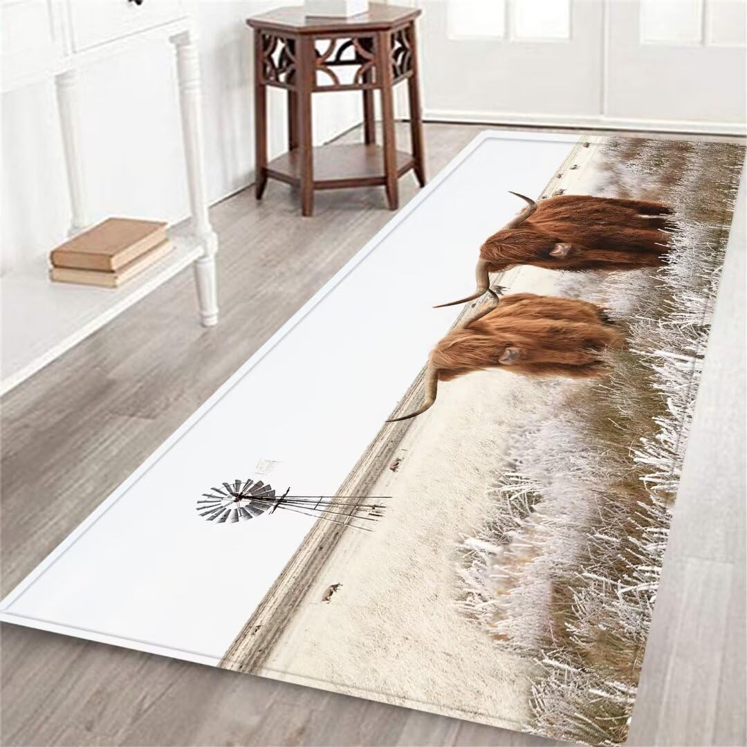 Western Rug Long Runner Rug for Hallway 2x6,Bull Longhorns Highland Cow Farmhouse Country Farm Cattle,Area Rug Hallway Rugs Non-Slip Floor Carpet for Bedroom Entrance Door Mat Washable Kitchen Rugs