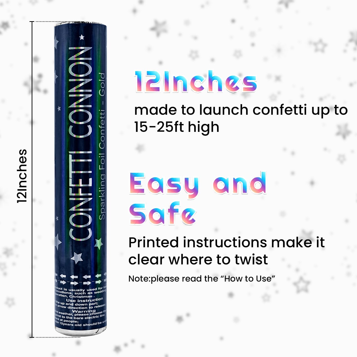 Confetti Cannon Sliver 12Pack Confetti Poppers 12Inch Confetti Party Poppers with Silver Star Confetti Bulk Streamer Blaster Shooter for New Year Christmas Birthdays,Weddings,Graduation Decorations