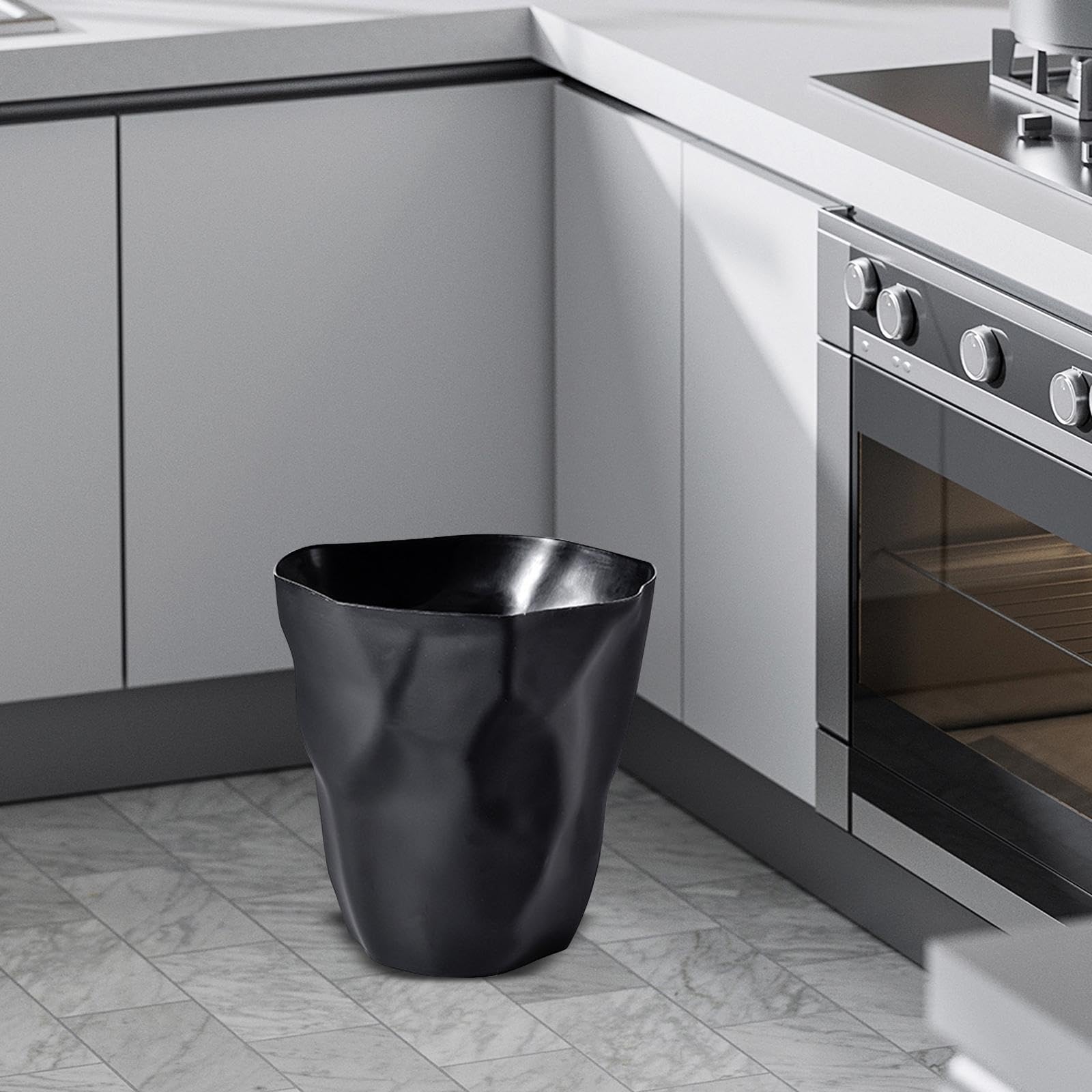 Qianly Wastebasket Trash Can Nordic Dustbin Decorative Rubbish Bin Garbage Can Waste Bin for Kitchen Bedroom Laundry Indoor Toilet, Black