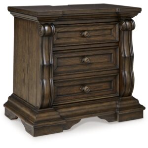 Signature Design by Ashley Maylee Classic 2 Drawer Nightstand with Pull-Out Tray, Power Supply and USB Ports, 29.5" Tall, Dark Brown