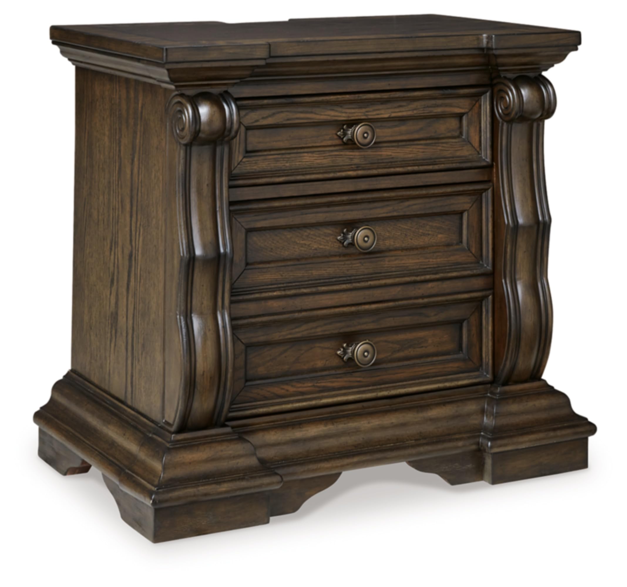 Signature Design by Ashley Maylee Classic 2 Drawer Nightstand with Pull-Out Tray, Power Supply and USB Ports, 29.5" Tall, Dark Brown