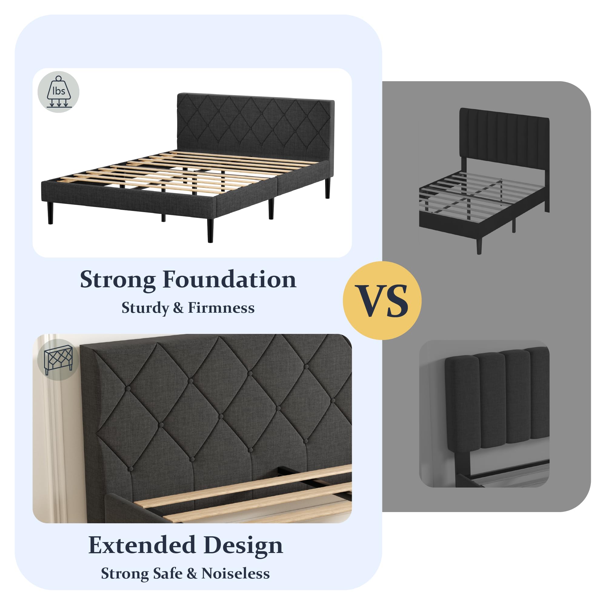 ZIEUNS Queen Size Bed Frame, Upholstered Platform Bed Frame with Button Tufted Headboard, Mattress Foundation, Wooden Slats Support, No Box Spring Needed, Super Easy Assembly, Dark Grey