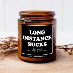 YouNique Designs Long Distance Candle, 4 Ounces, Long Distance Relationship Gifts, I Miss You Gift for Him, White All Natural Soy Vegan Aromatherapy Candles (Mahogany Teakwood A 4 oz)