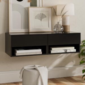 Aienvey Floating Nightstand, Small Modern Floating Nightstand with Drawer, Floating Shelves for Bedroom, Bathroom, Black