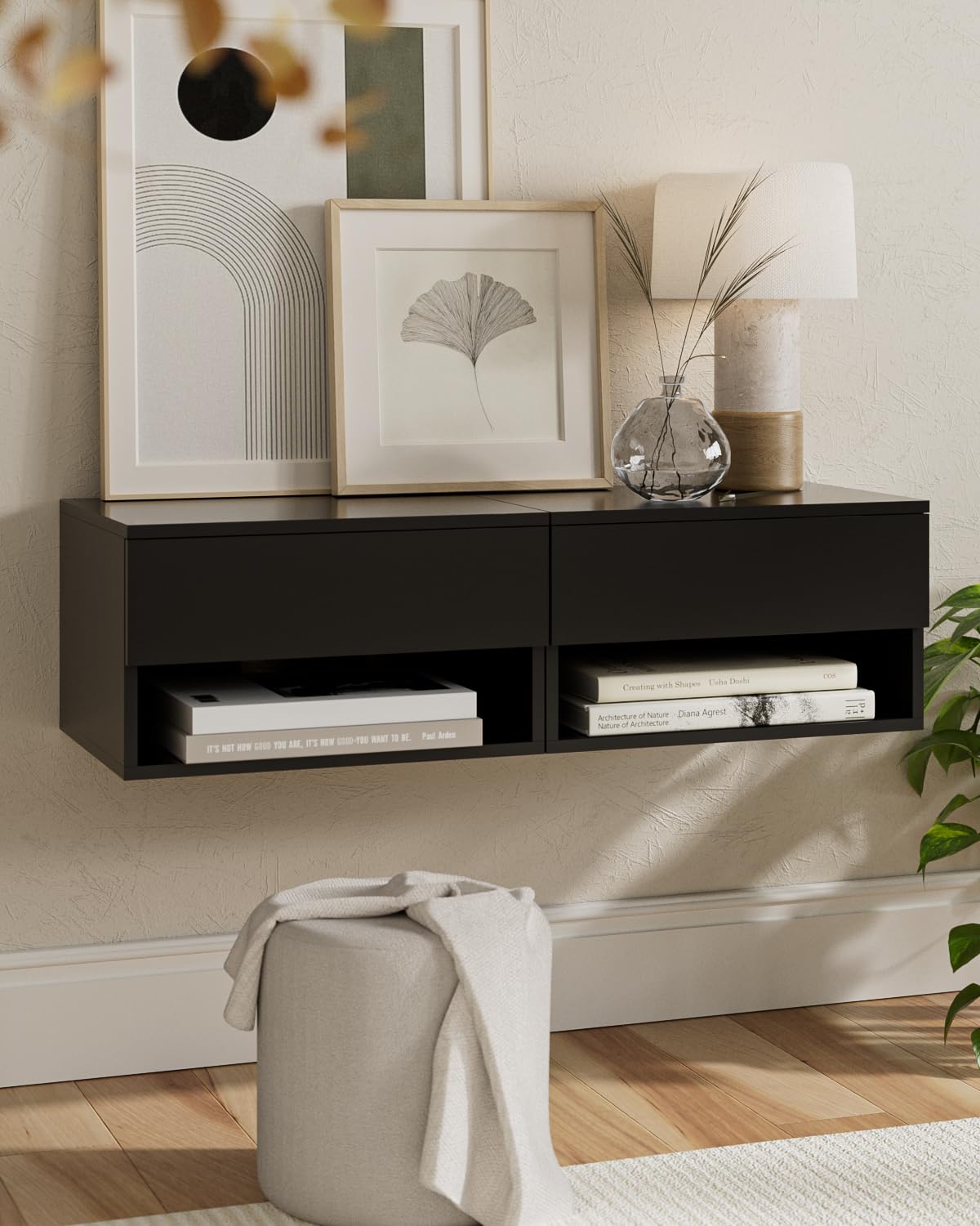 Aienvey Floating Nightstand, Small Modern Floating Nightstand with Drawer, Floating Shelves for Bedroom, Bathroom, Black