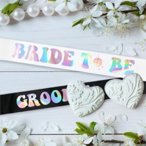 SKJIAYEE 2 Pcs Bride to Be Sash and Groom to Be Sash Kit, Glitter Iridescent Bachelorette & Bachelor Sash (Custom- Lengthened) for Wedding Bridal Shower Engagement Party Decorations, Ideas, Gifts.