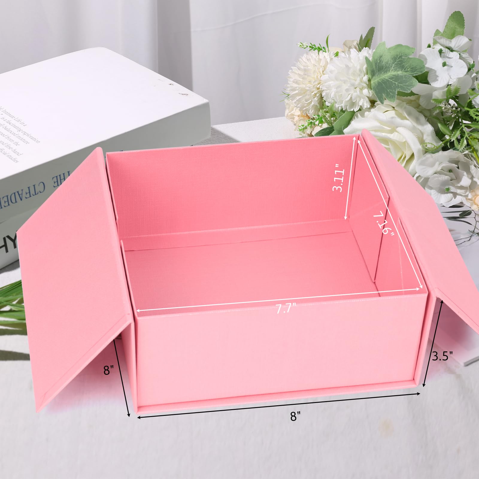 Shindel Gift Boxes With Lids For Presents, 8" x 8" x 3.5' Pink Gift Box, Large Gift Box with Lid Card Ribbon for Weddings Birthdays