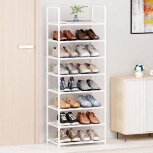 muahrce 8-tier tall shoe rack for closet, entryway, adjustable sturdy durable shoe shelf,narrow shoe stand organizer (18" w×10" d×58" h,white)