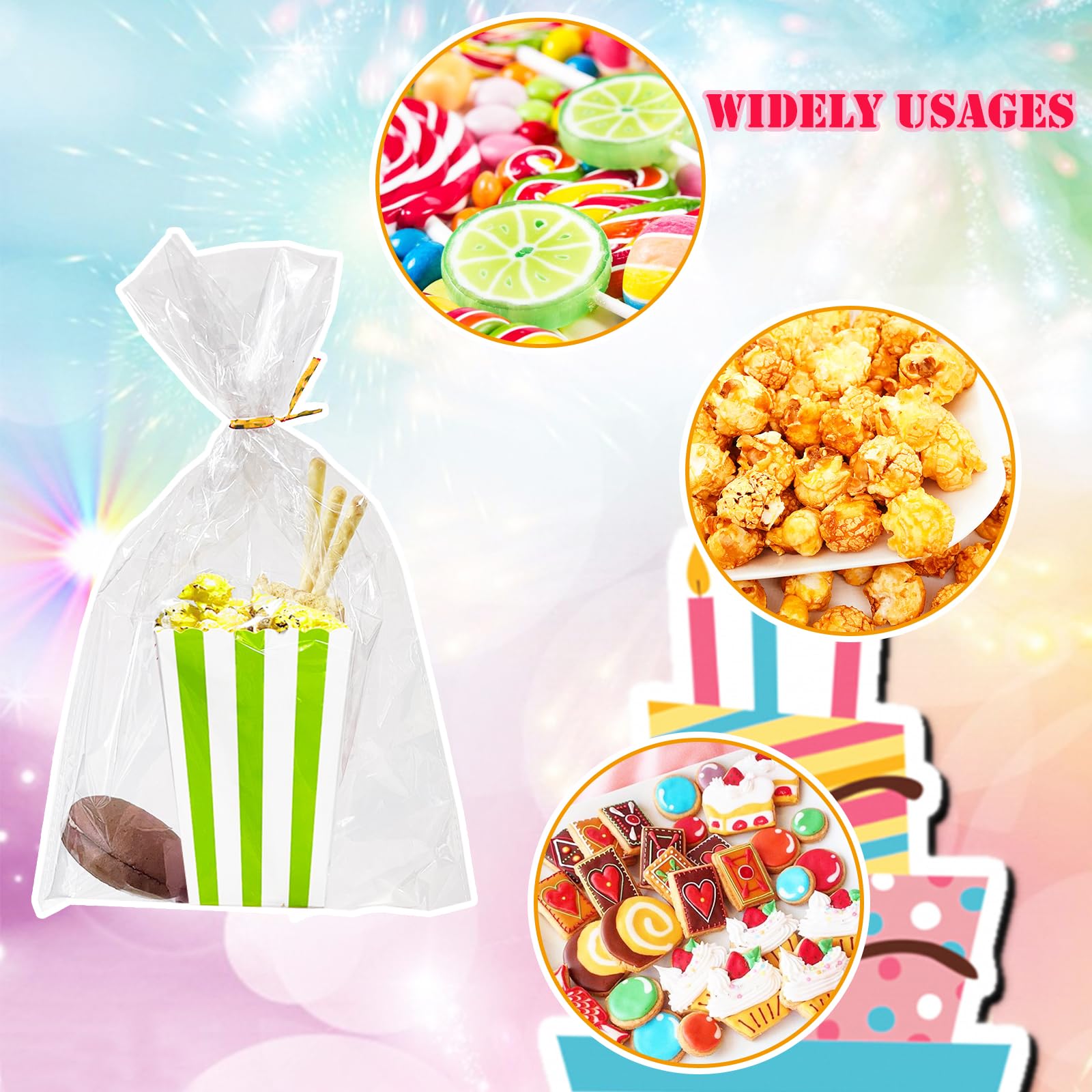 24 Pack Mini Popcorn Boxes,Candy Favor Treat Box with Clear Cellophane Bags,Paper Popcorn Buckets Containers for Birthday,Baby Shower,Party Favor