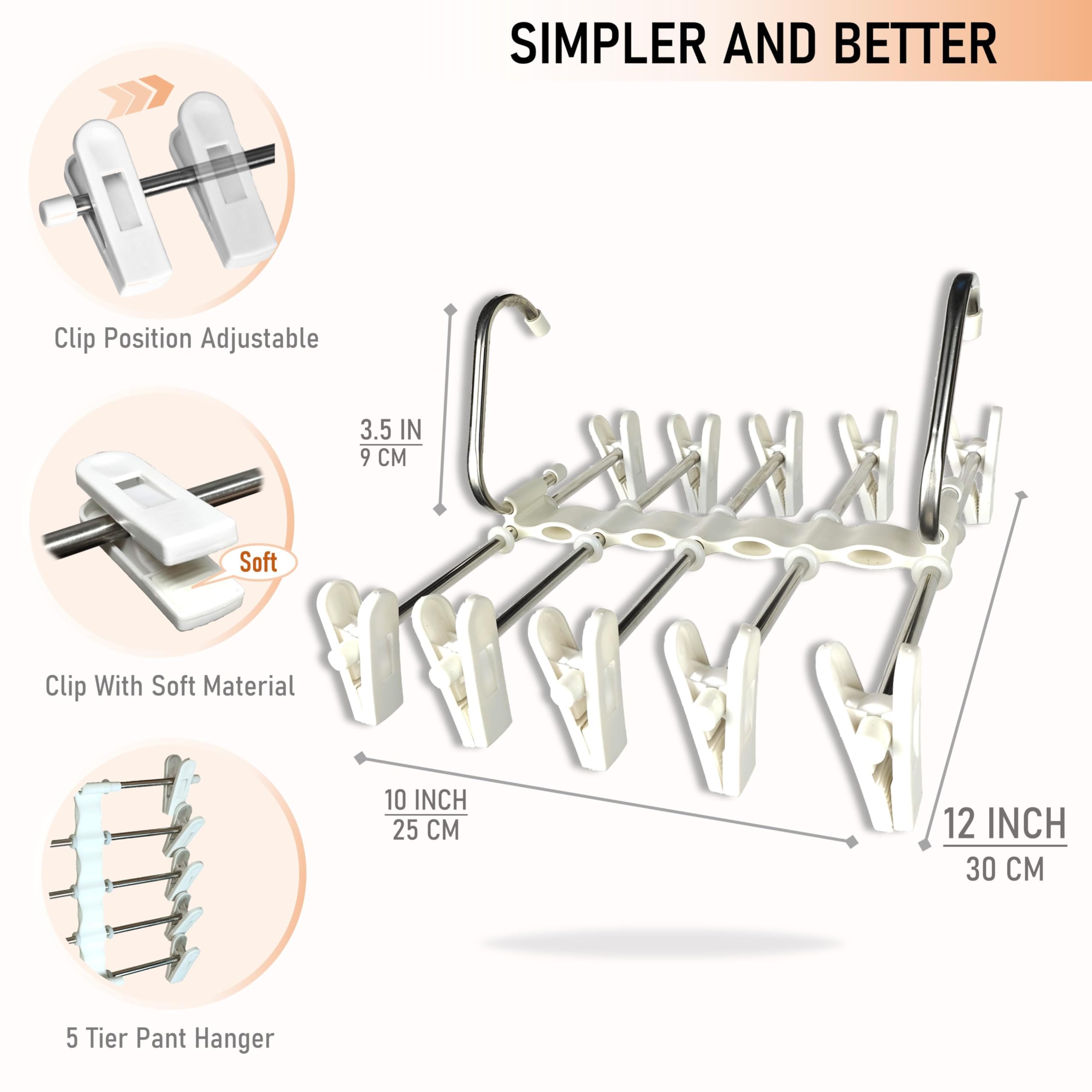 Magic Pants Hangers Space Saving - 2 Pack for Closet Multiple Skirt Hangers with Clips - Closet Organizers & Storage 5 Tier Short Hanger Jean Organizer