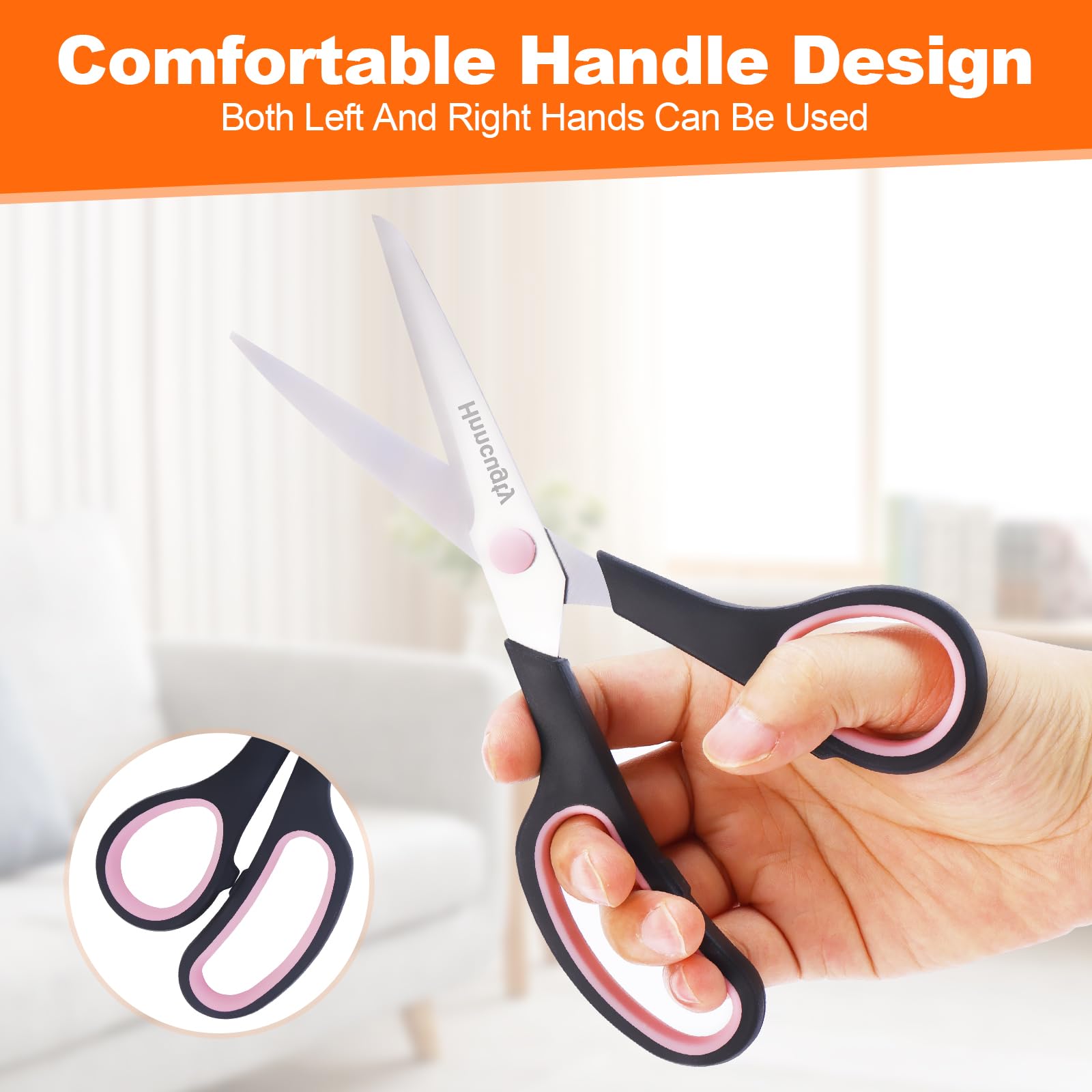 Scissors for Office School Supplies, Hnncugty 8" Scissors All Purpose Bulk Set of 6-Pack, Sharp Scissors for Student Teacher Scissors Home Craft Sewing Fabric Scissors, Comfort Grip, Right/Left Handed