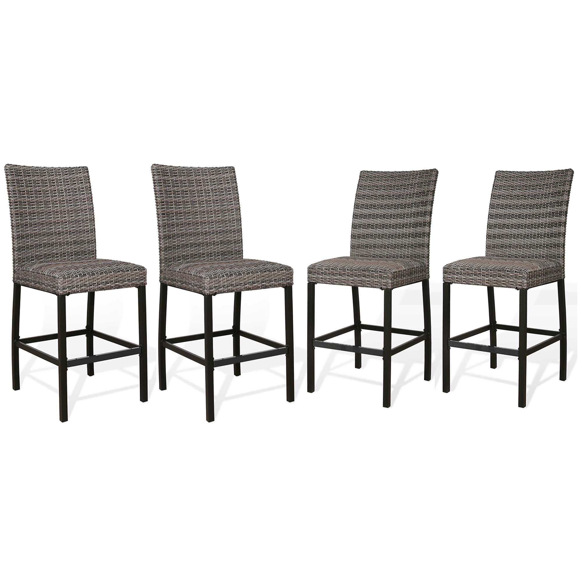 Ulax furniture Outdoor Bar Stools Set of 4 - Patio Wicker Padded Chairs for All-Weather Rattan Furniture