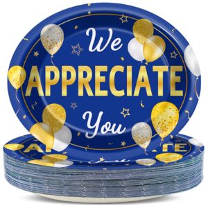 50 pcs we appreciate you party plates thank you plates cna appreciation week supplies large 11 inch employee appreciation party oval paper plate platter for teacher doctor nurse staff, blue gold