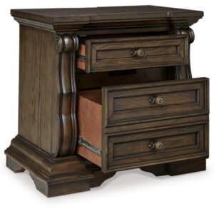 Signature Design by Ashley Maylee Classic 2 Drawer Nightstand with Pull-Out Tray, Power Supply and USB Ports, 29.5" Tall, Dark Brown