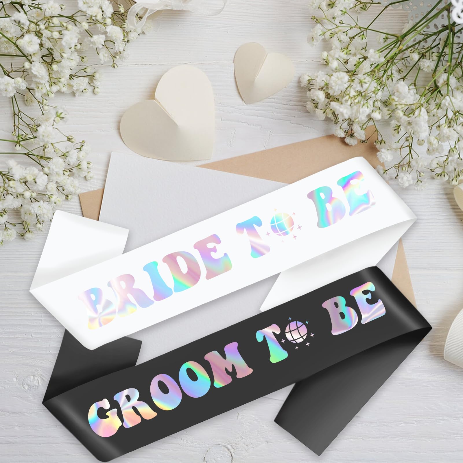 SKJIAYEE 2 Pcs Bride to Be Sash and Groom to Be Sash Kit, Glitter Iridescent Bachelorette & Bachelor Sash (Custom- Lengthened) for Wedding Bridal Shower Engagement Party Decorations, Ideas, Gifts.