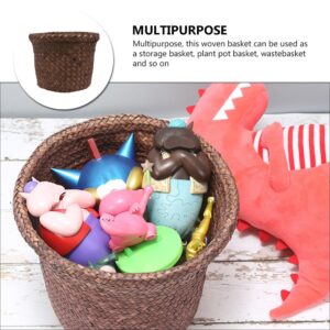 Cabilock Storage Basket Willow Woven Waste Paper Basket Rattan Garbage Bin Wicker Plant Decorative Waste Bin Wicker Trash Basket Wastebasket Garbage Bin Egg Seaweed with Cover Small Basket