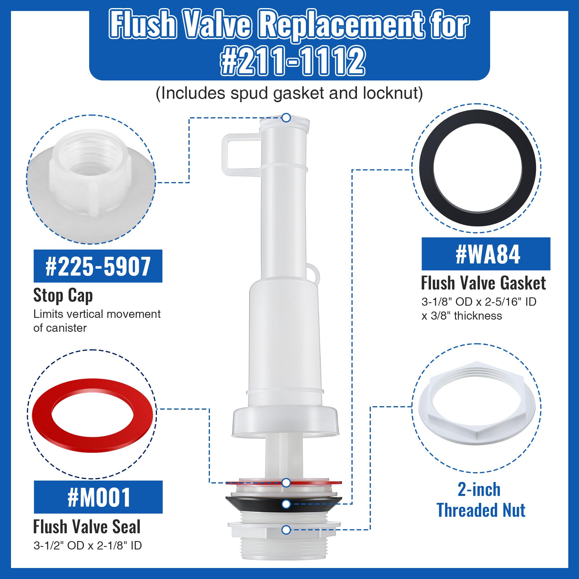 Dreyoo Flush Valve Replacement for 211-1112, Compatible with Mansfield Toilet Tank Models, for All Trip Levers, Replacement Toilets Flush Valve Parts, Tower Type, Plastic