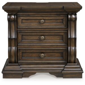 Signature Design by Ashley Maylee Classic 2 Drawer Nightstand with Pull-Out Tray, Power Supply and USB Ports, 29.5" Tall, Dark Brown