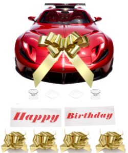 rozozo deco car bow 30 inch,giant gift bow pre-printed with happy birthday for car,big bow for car huge car bow,big bow for gifts with 4 small bows-gold