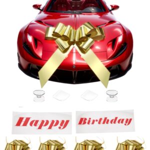 Rozozo Deco Car Bow 30 inch,Giant Gift Bow Pre-Printed with Happy Birthday for Car,Big Bow for Car Huge Car Bow,Big Bow for Gifts with 4 Small Bows-Gold