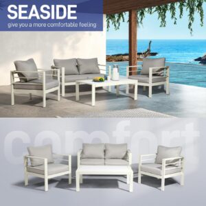 VINGLI Outdoor Furniture 4 Pieces Modern Aluminum Patio Furniture Set, Patio Sofa Set Outdoor Patio Conversation Sectional Set for Lawn, Garden, Backyard (White)