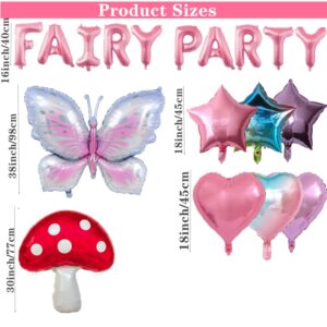 Fairy Party Balloons Birthday Party Decorations Fairy Butterfly Mushroom Film Balloons Pink Purple Rose Red Latex Balloons for Fairy 1st Birthday Wedding Spring Tea Party Baby Shower Party