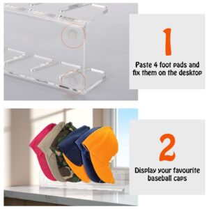 Hat Stand for Baseball Caps, 2 Pcs No Install Acrylic Cap Organizer for Baseball Caps, Cap Storage for Baseball Caps for Bedroom, Closet, Dresser, Office, Baseball Hat Holder, Ball Cap Organizer