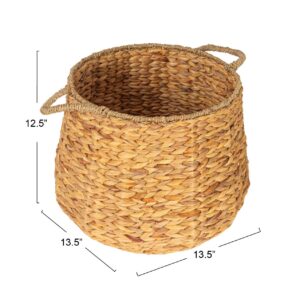 Household Essentials Round Handwoven Water Hyacinth and Seagrass Basket with Handles, Natural