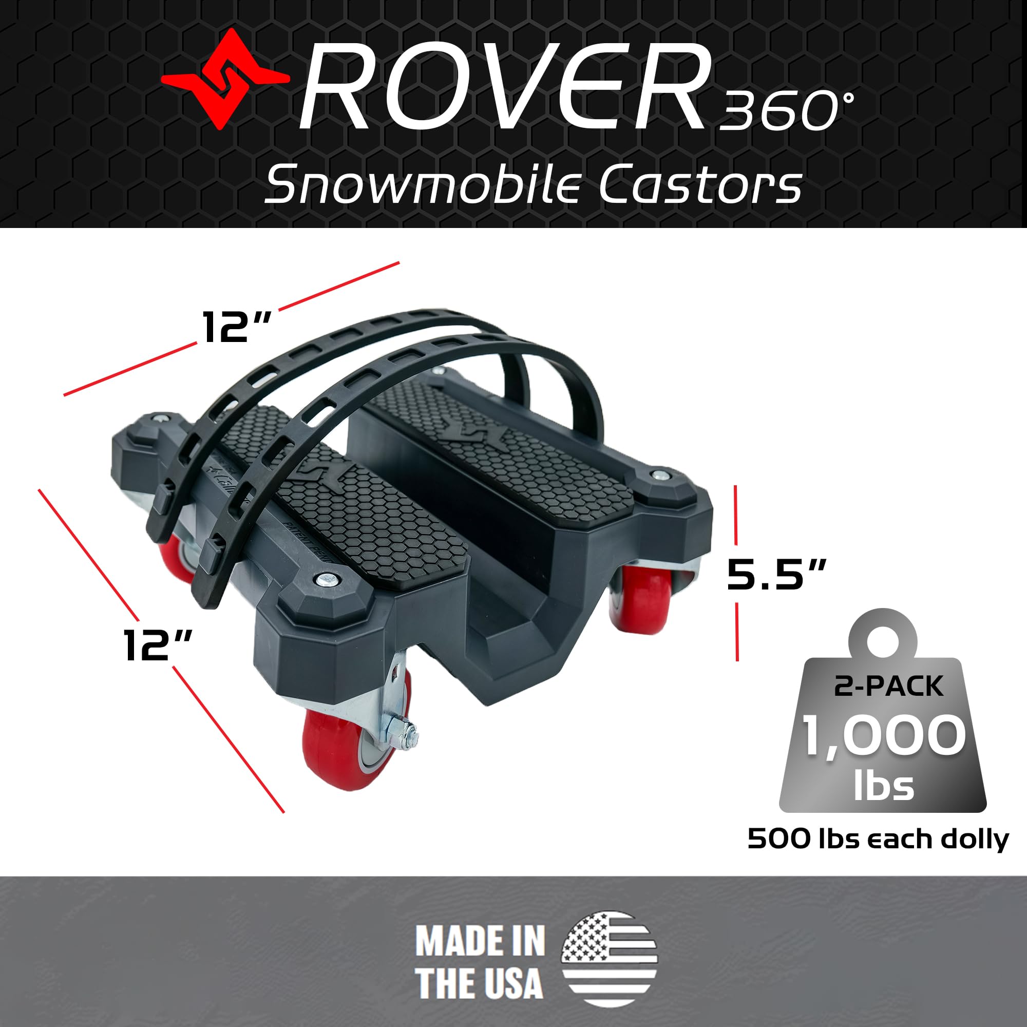 Caliber Rover 360 Snowmobile Dolly, Heavy-Duty Casters Hold 1,000 LBS, 2-Pack