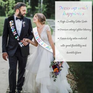 SKJIAYEE 2 Pcs Bride to Be Sash and Groom to Be Sash Kit, Glitter Iridescent Bachelorette & Bachelor Sash (Custom- Lengthened) for Wedding Bridal Shower Engagement Party Decorations, Ideas, Gifts.