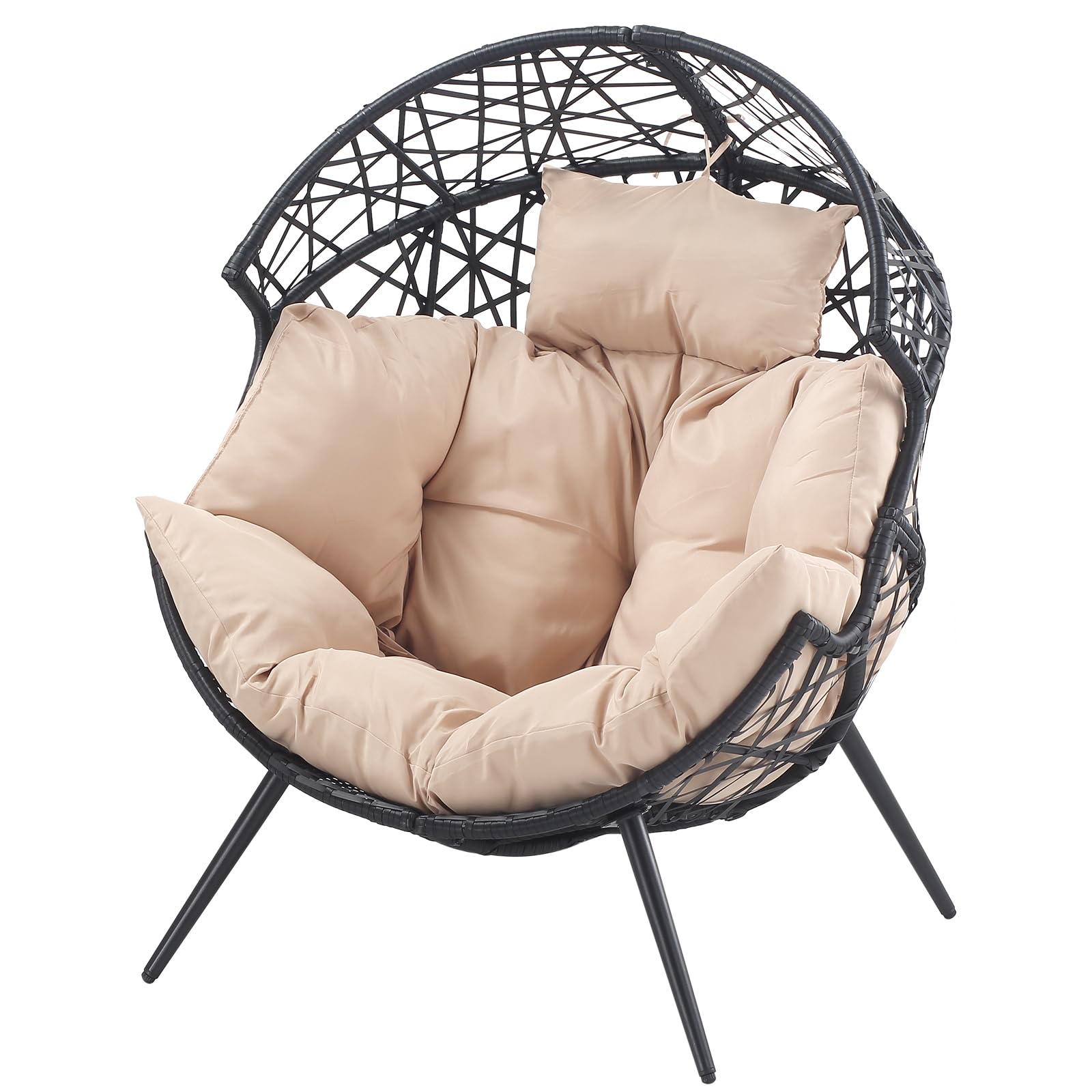 Godappe Egg Chair - Oversized Wicker Egg Basket Chair with Cushion and Stand, All-Weather Egg Dining Chair for Patio, Backyard, Living Room, Porch - Beige