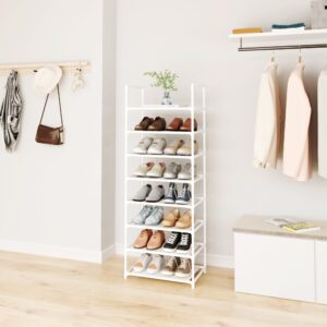 MUAHRCE 8-Tier Tall Shoe Rack for Closet, Entryway, Adjustable Sturdy Durable Shoe Shelf,Narrow Shoe Stand Organizer (18" W×10" D×58" H,White)