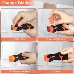 Scraper Tool Set with 20 Razor Blades for Removing Labels, Decals and Stickers from Glass and Stove Tops, 2-in-1 Design，Black and orange (orange)