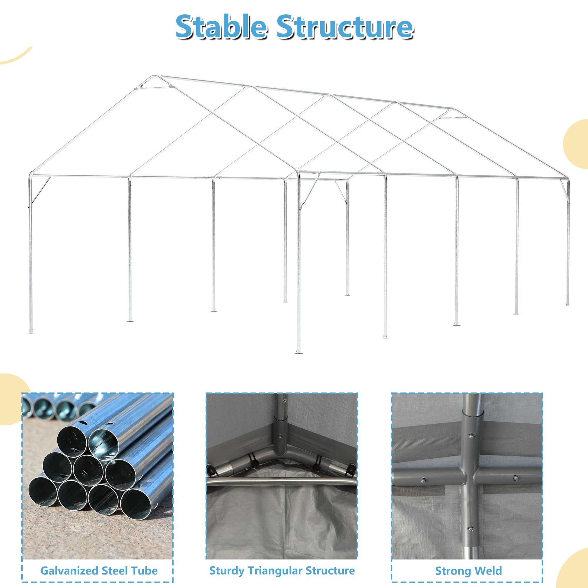 Thanaddo Carport 13'x 25' Heavy Duty Car Port with Roll-up Sidewall and Ventilated Windows with Removable Sidewalls,Portable Outdoor Garage for Car,Truck,Boat,Car Canopy,Gray Carports