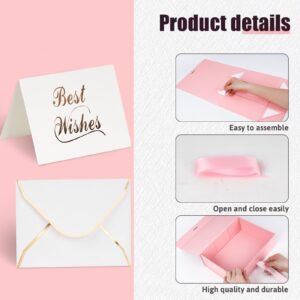 Shindel Pink Gift Box, 10.5x7.5x3.1 Inches Gift Box with Lid for Presents, Magnetic Gift Box with Ribbon, Bridesmaid Box with Lid Greeting Card